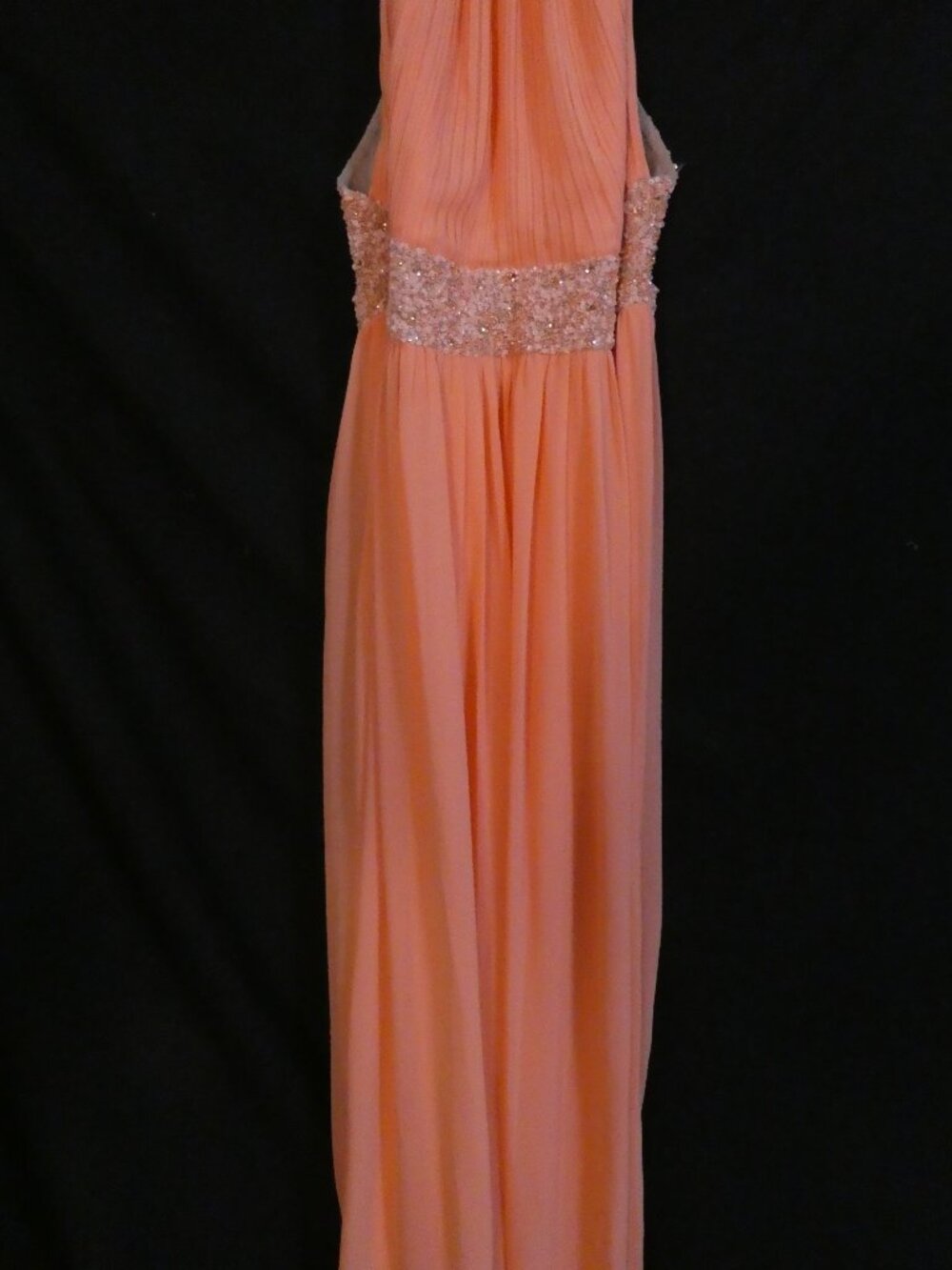 MANGO Suit Collection Beaded Halter Chiffon Maxi Dress Peach Orange - Size 9 - Picture 9 of 16